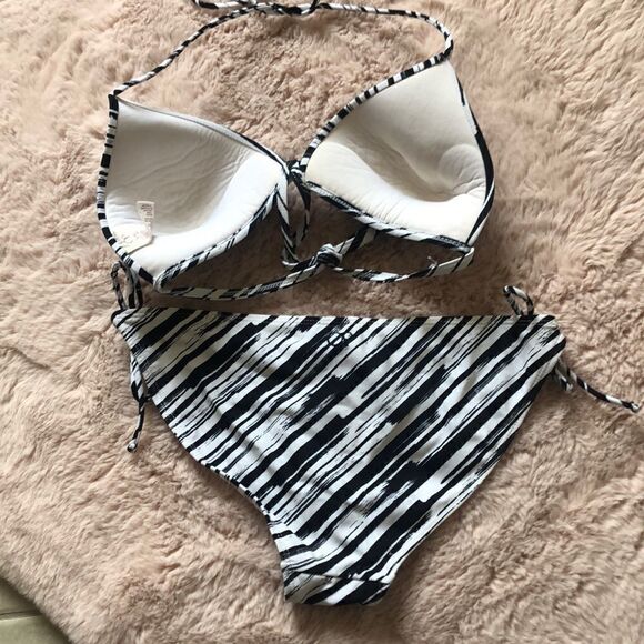 OP black and white striped bikini top bottom - Picture 3 of 6